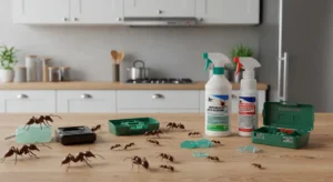 Featured image showing ant killer solutions for effective home pest control, including bait stations and gels – perfect for eliminating indoor ant infestations.