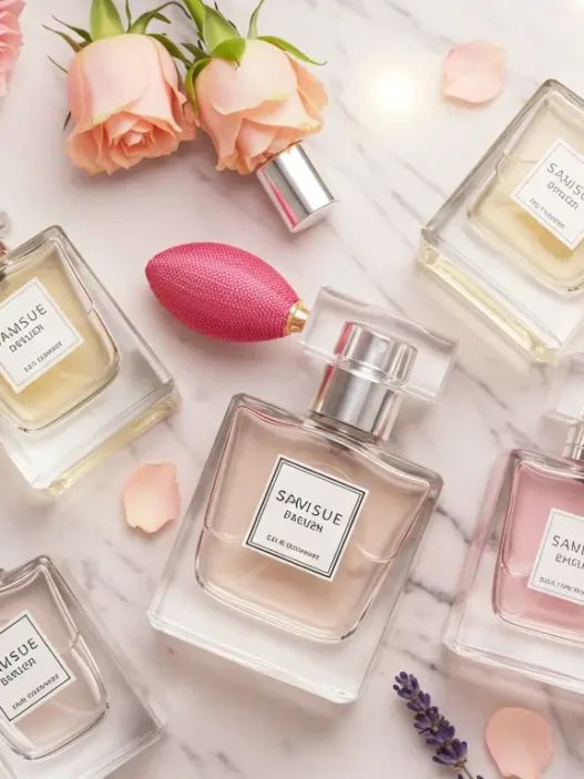 Affordable and elegant women’s perfume bottles arranged with floral decor – top picks under $50 on Dr Top List.