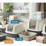 A selection of affordable cat litter boxes displayed in a clean home setup, ideal for pet owners looking for cheap cat litter boxs that fit every budget.