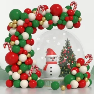 Red, green and gold Christmas balloon garland arch kit for party decor