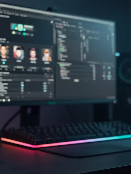 Razer Seiren V3 Mini USB microphone on a gaming desk with streaming setup and RGB lighting