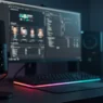 Razer Seiren V3 Mini USB microphone on a gaming desk with streaming setup and RGB lighting