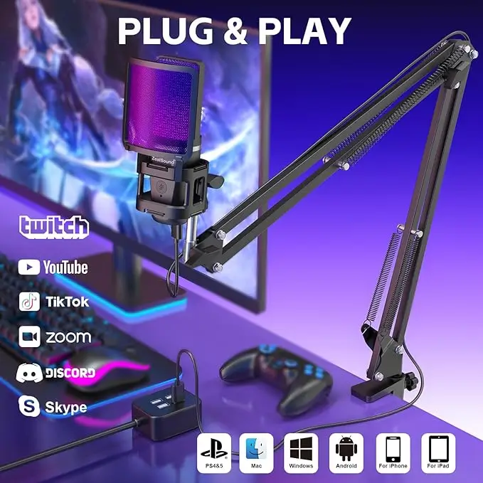 ZealSound Mic Kit – Complete USB microphone bundle ideal for home recording and podcasting under $50.