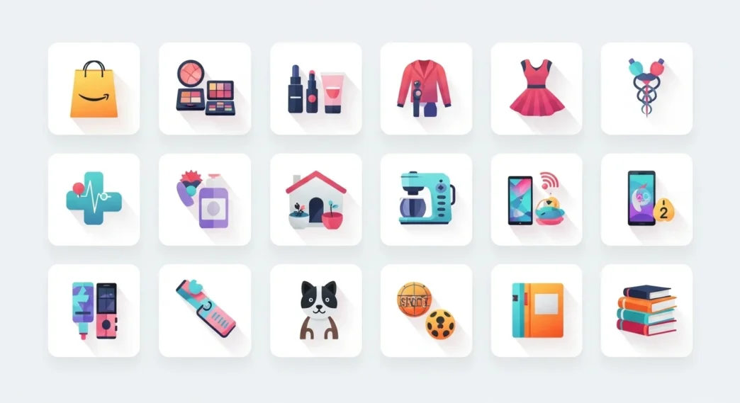 Dr Top List product categories page showing organized shopping sections for Amazon affiliate products including beauty, fashion, technology, home, health, sports and pet supplies.